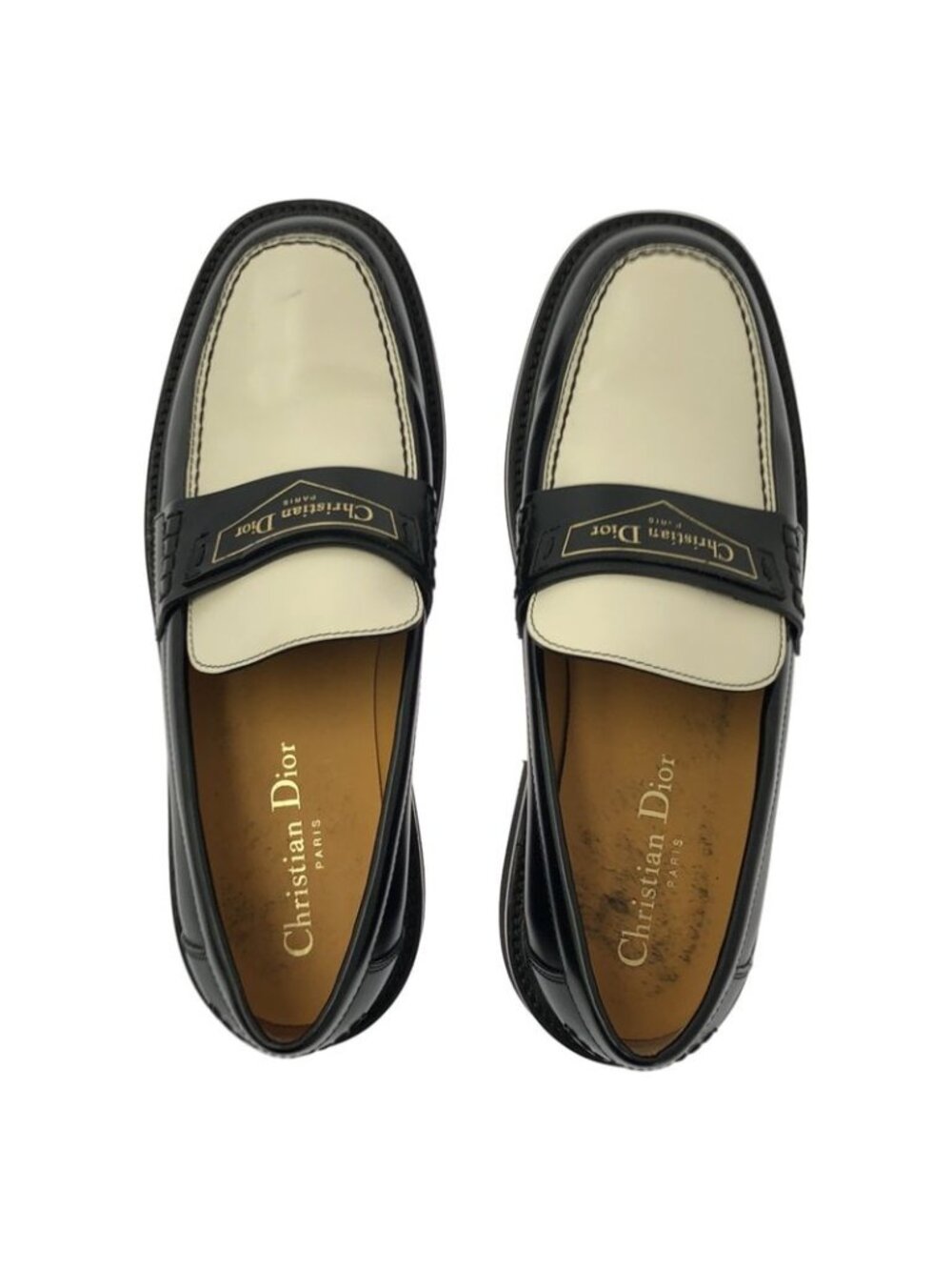 Christian Dior Boy Bicolor Leather Loafers 37 1 2 Black White - Picture 4 of 8